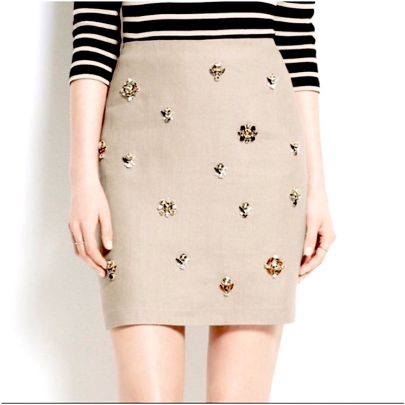 Ann Taylor Khaki Linen Jeweled Skirt - Picture 1 of 9